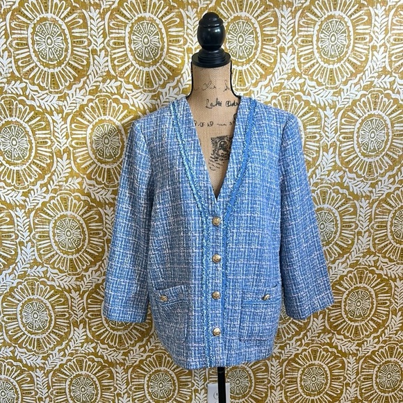 Talbots Tweed Gold Buttons V-Neck Coatigan Jacket Sz 14P - Picture 6 of 9